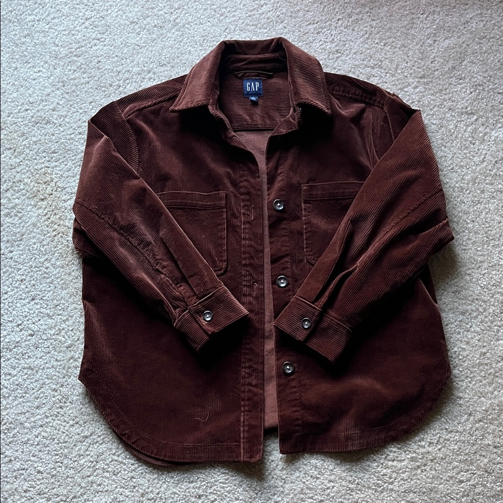 GAP Brown Corduroy Shirt Jacket Shacket Button Front Size MP